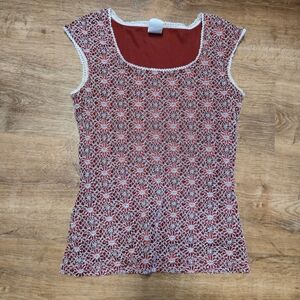 🇺🇸 Vintage 90s Y2K Wrapper Red and White Floral Blouse Medium Lace Detail